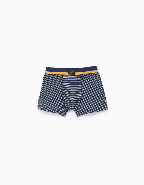 Pack of 4 Plain/Printed Boxer Shorts for Boys, Blue/Grey/Yellow