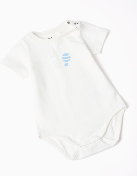 Bodysuit with Print + Denim Jumpsuit for Newborn Boys, White/Blue