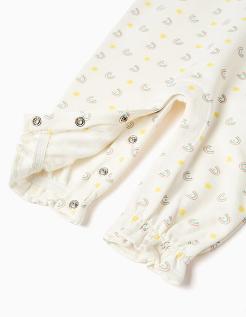 Long Sleeve Bodysuit + Jumpsuit with Motif for Newborn Girls, Pink/White