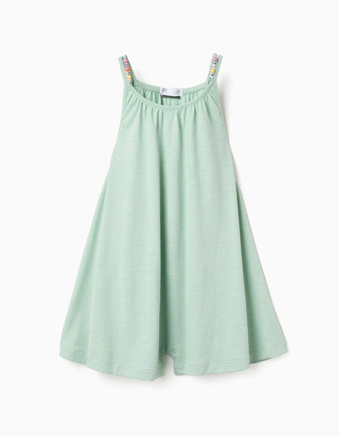 Sleeveless Wide Leg Playsuit in Cotton for Girls, Light Green