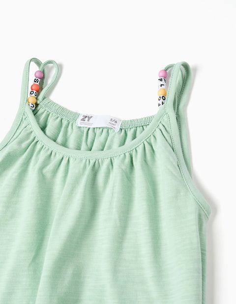 Sleeveless Wide Leg Playsuit in Cotton for Girls, Light Green