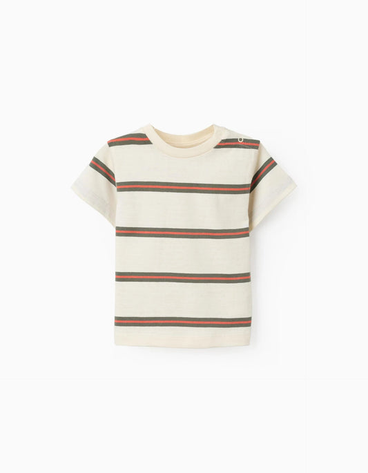 Striped cotton T-shirt for baby boys, beige/orange/green