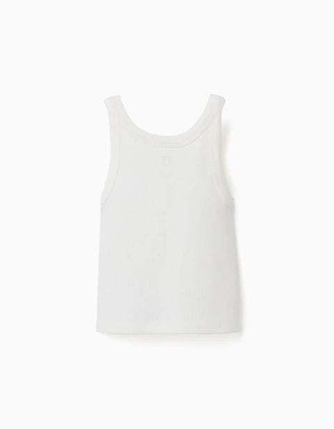 Ribbed Cotton Tank Top for Girls, white