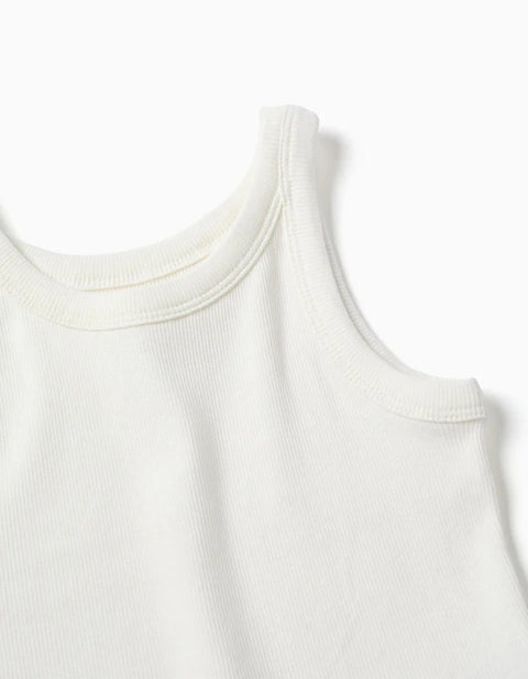 Ribbed Cotton Tank Top for Girls, white