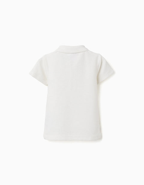 Cotton Ribbed Polo Shirt for Baby Boys, White