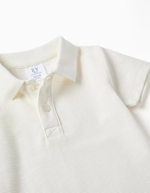 Cotton Ribbed Polo Shirt for Baby Boys, White