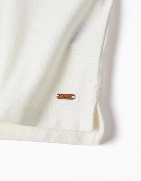 Cotton Ribbed Polo Shirt for Baby Boys, White