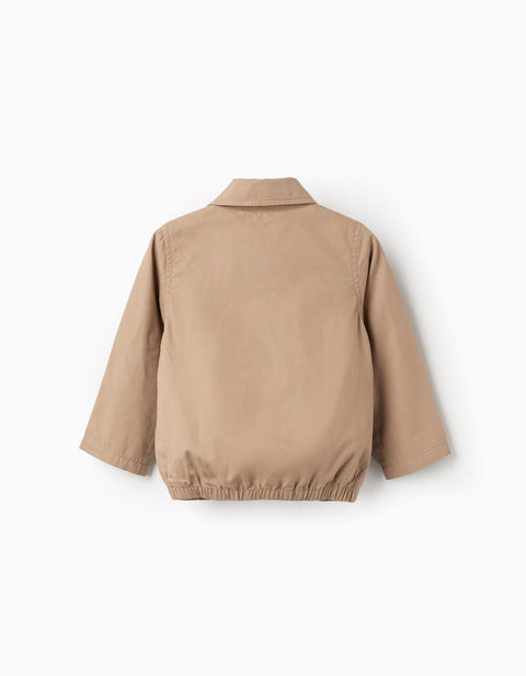 Cotton twill jacket with pockets for baby boys, dark beige