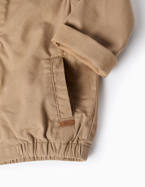 Cotton twill jacket with pockets for baby boys, dark beige