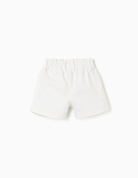 Twill Shorts with Cargo Pockets for Baby Girls, White