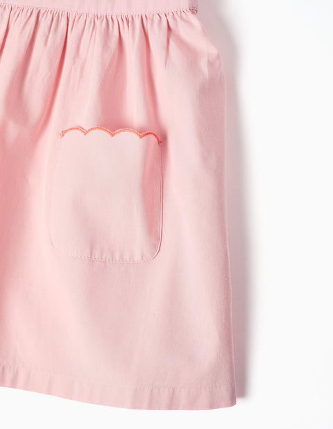 Poplin Dress with Ruffled Collar and Sleeves for Baby Girls, Pink