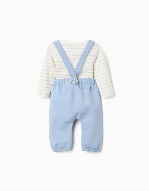 Striped Bodysuit + Trousers for Newborn Boys, White/Green/Blue