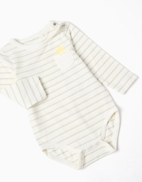 Striped Bodysuit + Trousers for Newborn Boys, White/Green/Blue