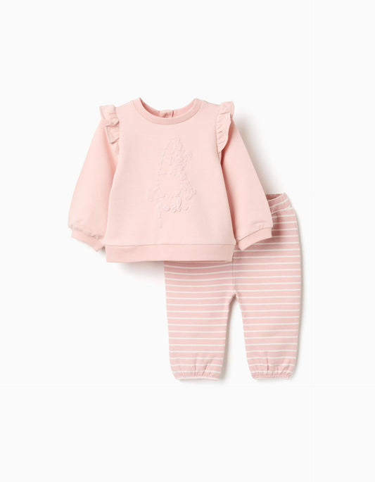 Sweatshirt with Pooh Print + Trousers for Newborn Girls, Light Pink