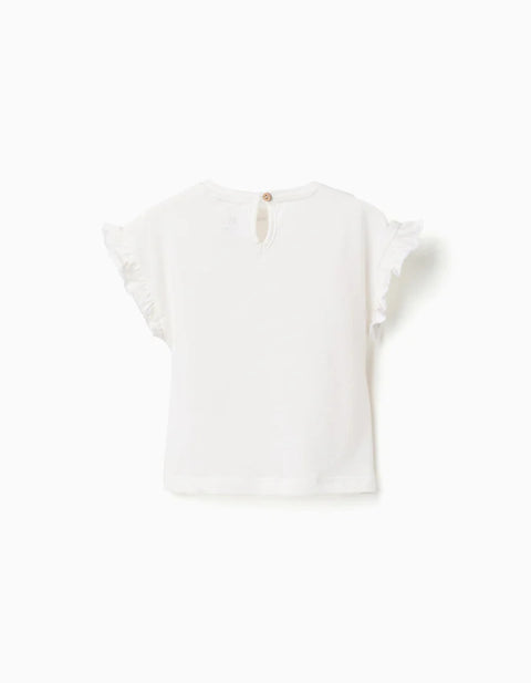 Cotton T-Shirt with Fruit and Ice Cream Print for Baby Girls, White