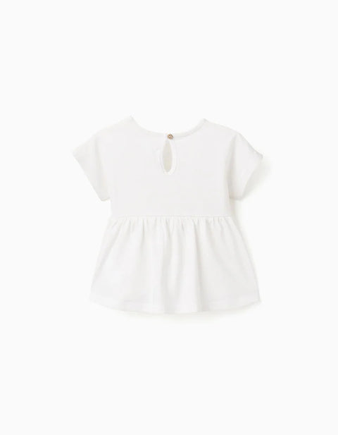 Cotton T-Shirt with Ruffled Hem for Baby Girls, White