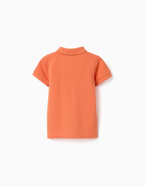 Short Sleeve Cotton Piqué Polo Shirt for Baby Boys, Orange