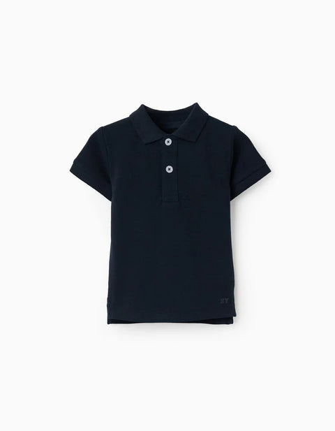 Short Sleeve Cotton Piqué Polo Shirt for Baby Boys, Dark Blue