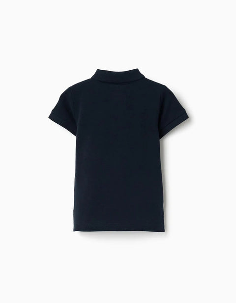 Short Sleeve Cotton Piqué Polo Shirt for Baby Boys, Dark Blue