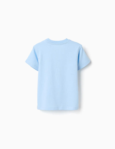 Cotton T-Shirt with 3D Fish Print for Baby Boys, Light Blue