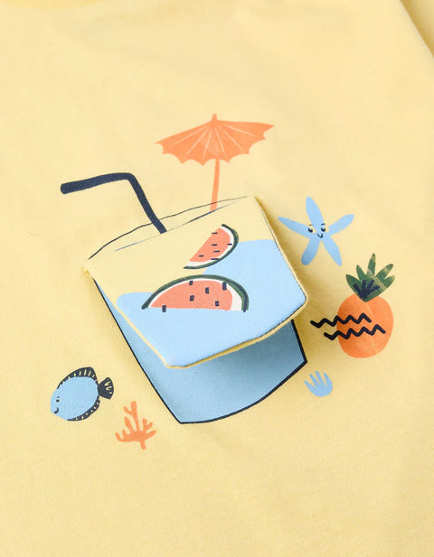 Cotton T-Shirt with 3D Juice Print for Baby Boys, Yellow