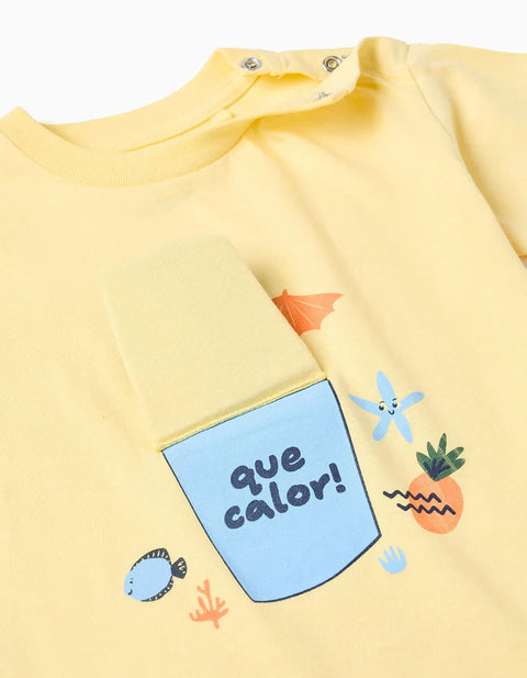 Cotton T-Shirt with 3D Juice Print for Baby Boys, Yellow