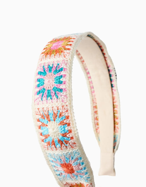 Alice Band with Crocheted Floral Pattern for Girls, Multicolour
