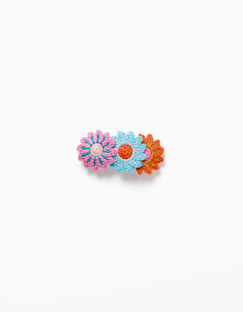 Hair Slide with Crocheted Flowers for Girls, Multicolour