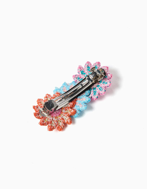 Hair Slide with Crocheted Flowers for Girls, Multicolour