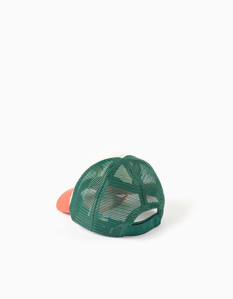 Cap with Embroidered Palm Tree for Baby Boys, White/Orange/Green