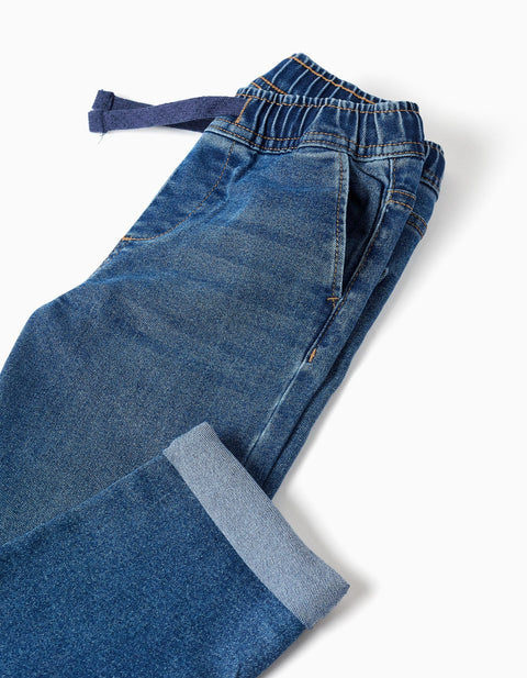 Slim Fit Jeans with Drawstring for Boys, Blue