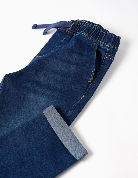 Slim Fit Jeans with Drawstring for Boys, Dark Blue