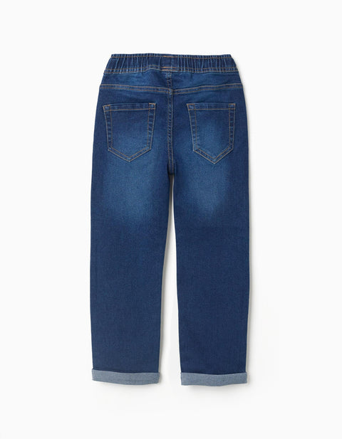 Slim Fit Jeans with Drawstring for Boys, Dark Blue