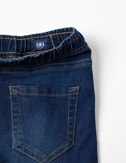 Slim Fit Jeans with Drawstring for Boys, Dark Blue
