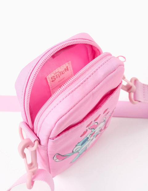Phone bag with Stitch and Angel print for girls, pink