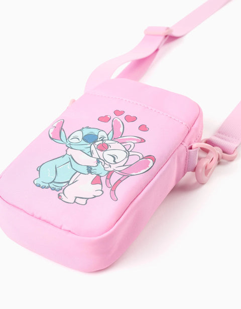 Phone bag with Stitch and Angel print for girls, pink