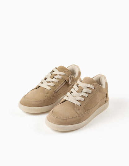 Suede trainers with laces for boys, beige