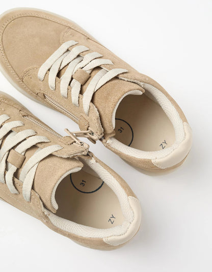 Suede trainers with laces for boys, beige