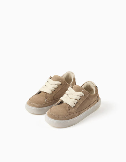Suede trainers with laces for baby boys, beige