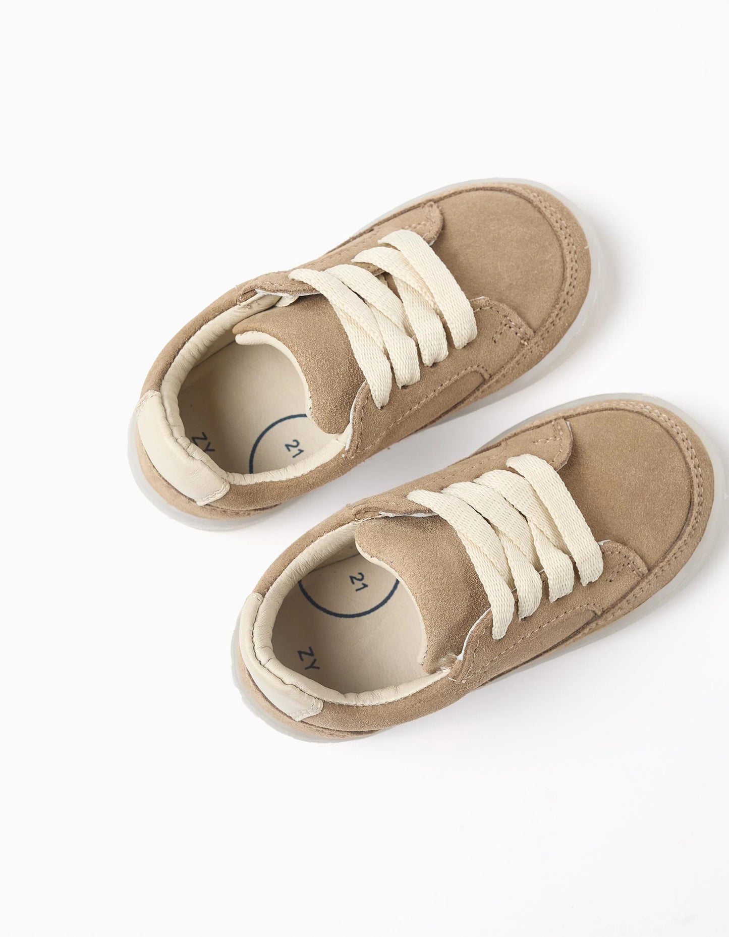 Suede trainers with laces for baby boys, beige