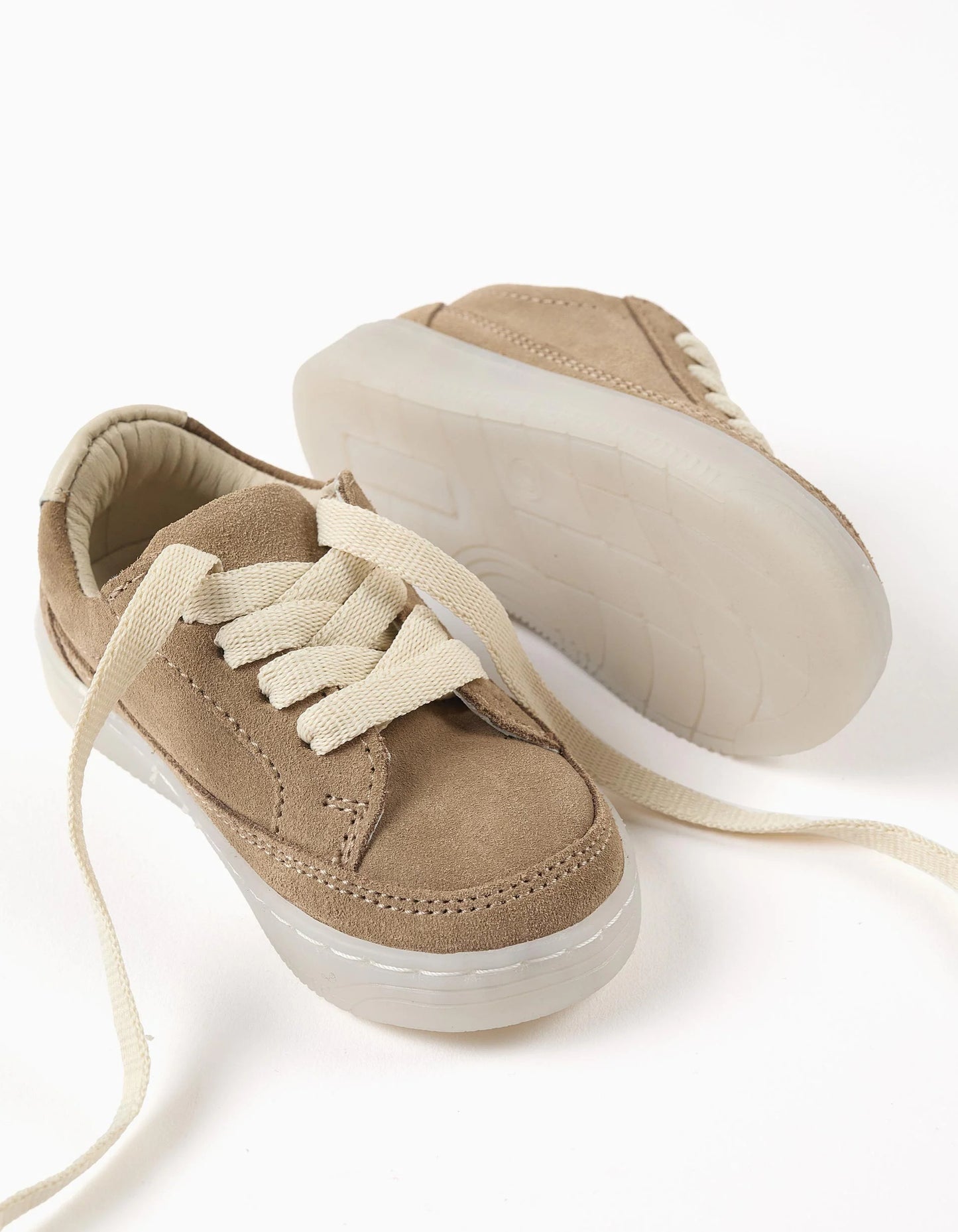 Suede trainers with laces for baby boys, beige