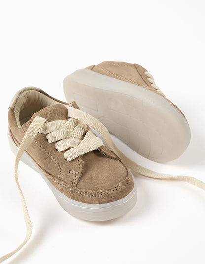Suede trainers with laces for baby boys, beige