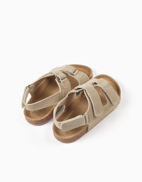 Suede Footbed Sandals with Cork Insole for Boys, Beige