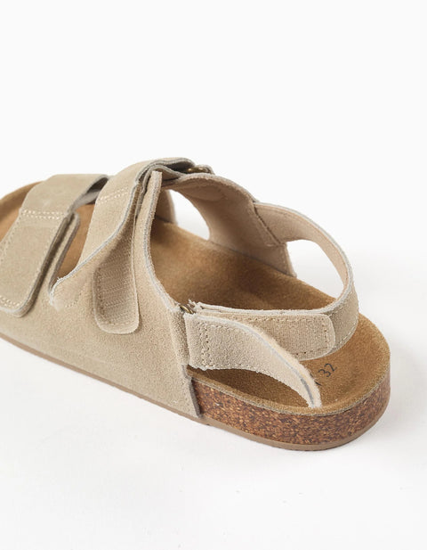 Suede Footbed Sandals with Cork Insole for Boys, Beige