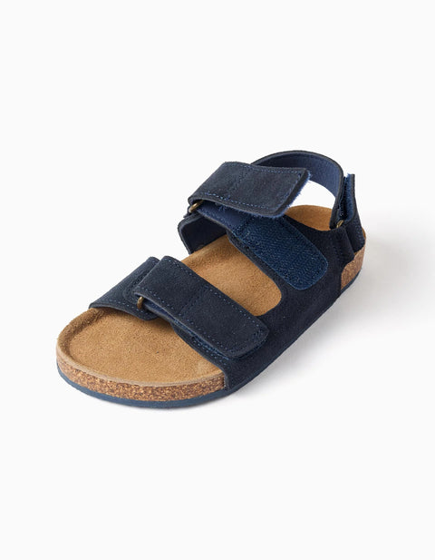 Suede Footbed Sandals with Cork Insole for Boys, Dark Blue