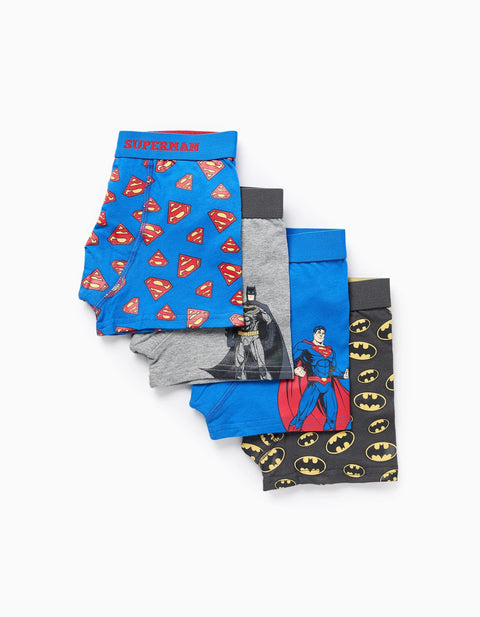 Pack of 4 Boxer Shorts with Marvel Prints for Boys, Blue/Grey