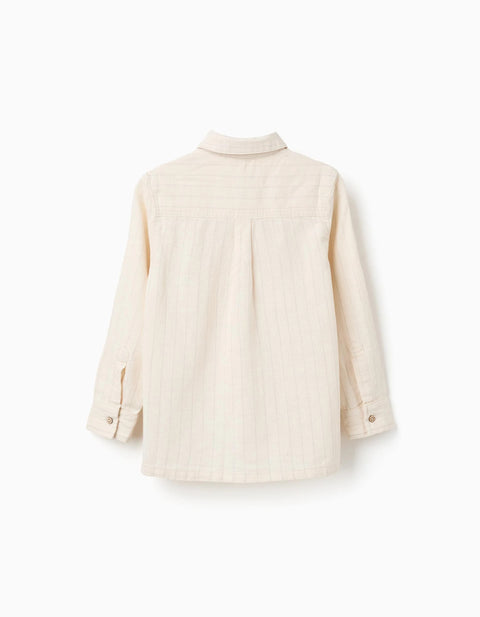 Long sleeve striped shirt in linen for boys, light beige