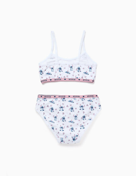 Set of Top and Briefs with Stitch Motif for Girls, White
