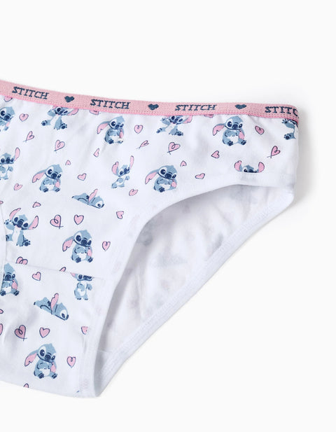Set of Top and Briefs with Stitch Motif for Girls, White