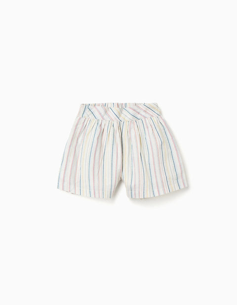 Cotton Shorts with Ethnic Stripes B&S for Girls, Multicolour